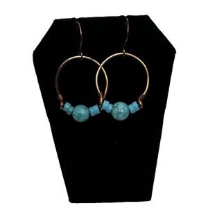Copper And Turquoise Gemstone Half Hoop Earrings Handcrafted Made In USA Boho
